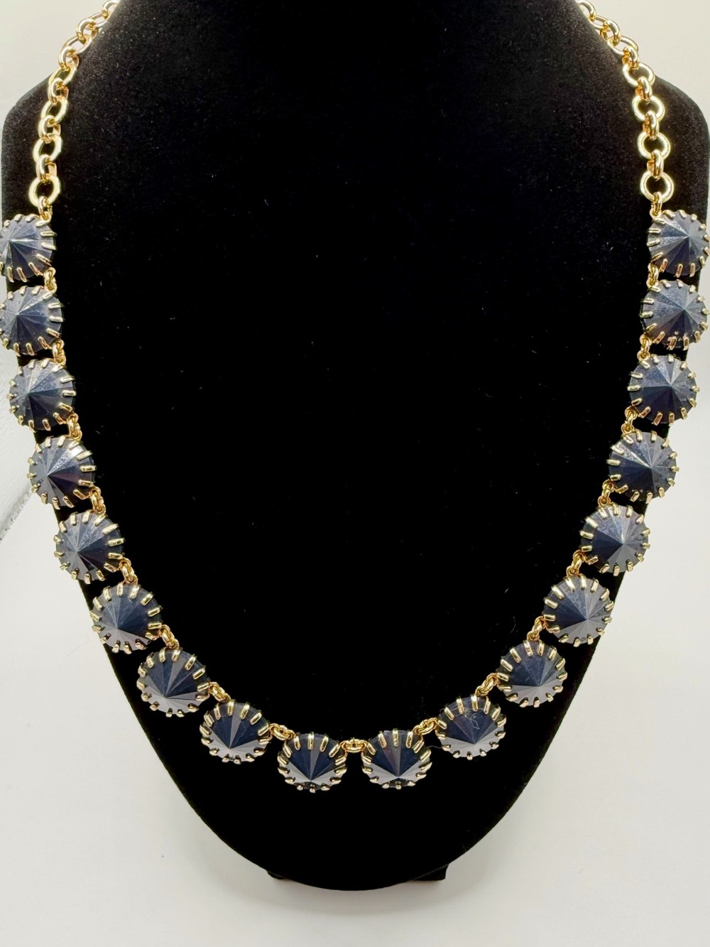 J. Crew Gold-Tone Necklace with Navy Fan Cabochons